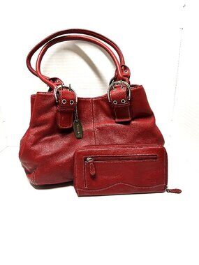 Tignanello red leather shoulder bag with matching wallet
